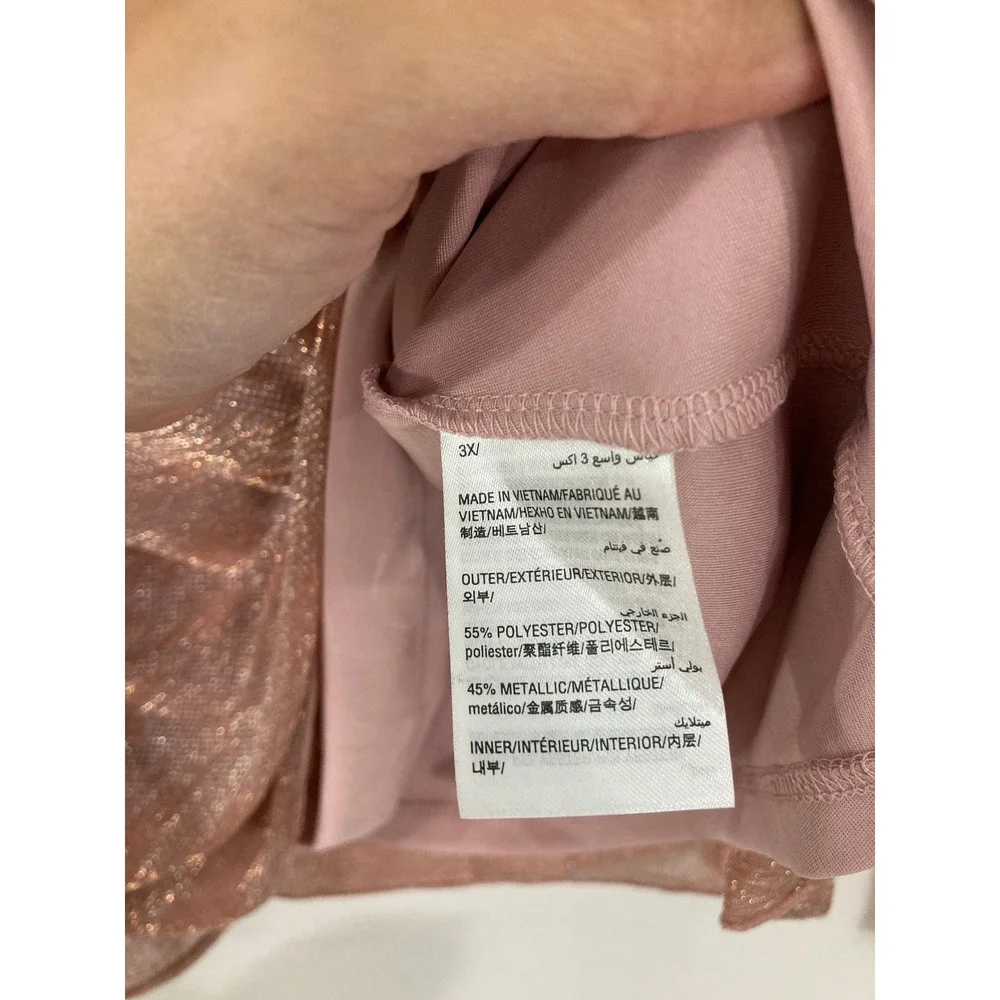 New INC Metallic Knit Top 3X Rose Gold‎ Long Sleeve Shimmer Blouse Camisole Set